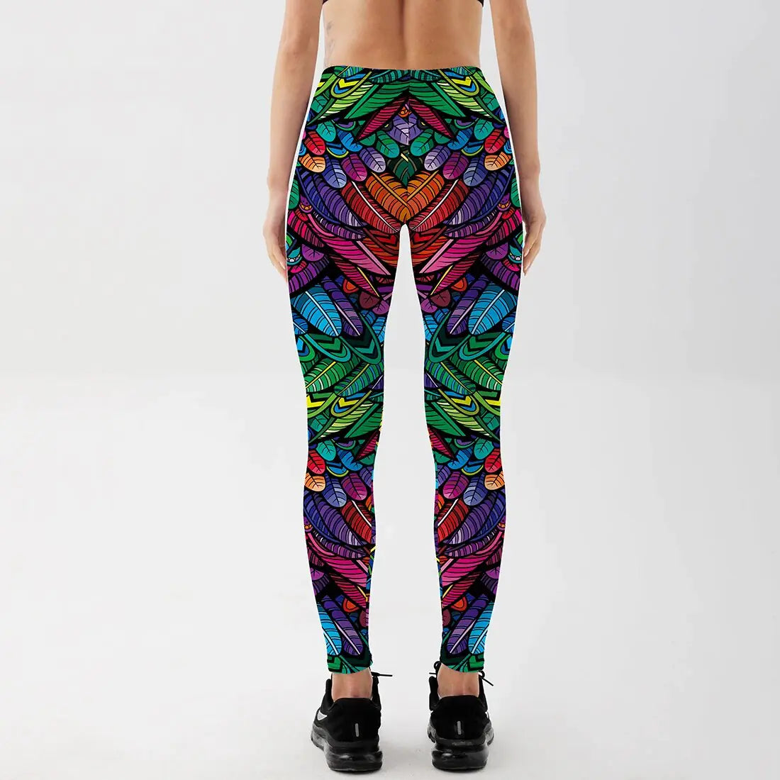 Quickitout Color Feathers 3D Printed Women's Mid-Waist Fitness Trousers