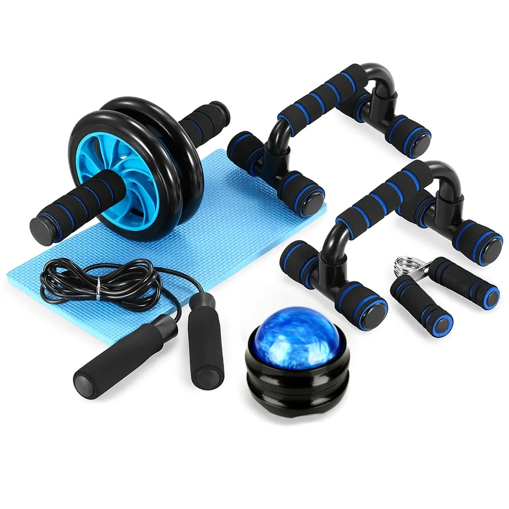 Home Fitness Set: Abdominal Wheel Roller, Push-Up Bar, and Jump Rope