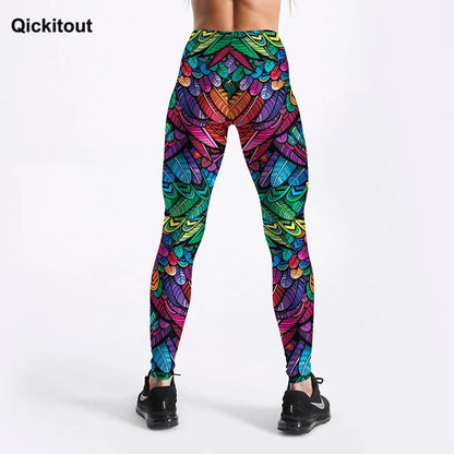 Quickitout Color Feathers 3D Printed Women's Mid-Waist Fitness Trousers